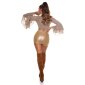 Bauchfreie Damen Wickelbluse mit Volantärmeln Braun-Beige
