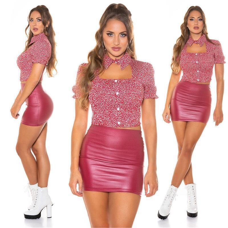Damen 2-teiliges Club-Outfit Bauchfrei – Top Und Rock Set Aus Polyester/Elasthan, Dehnbar Und Weich