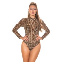 Transparent womens long sleeve bodysuit with print...