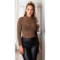 Transparent womens long sleeve bodysuit with print cappuccino