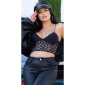 Sexy womens strappy lace crop top black