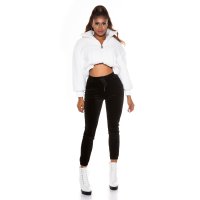 Trendige Damen Lounge Hose Sporthose aus Samt Schwarz