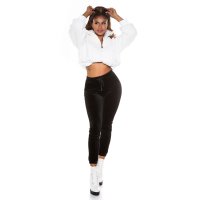 Trendige Damen Lounge Hose Sporthose aus Samt Schwarz