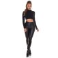 Damen Rippstrick Pullover bauchfrei mit Knöpfen Schwarz