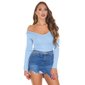 Damen Rippstrick Pullover mit V-Ausschnitt Babyblau