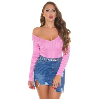 Womens rib-knit jumper with V-neck pink