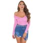 Damen Rippstrick Pullover mit V-Ausschnitt Rosa