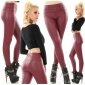 Gefütterte Damen Highwaist Thermo Leggings Lederimitat Bordeaux