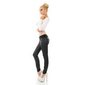 Sexy Damen Skinny Jeans in Leder-Look inkl. Gürtel Schwarz 40 (L)