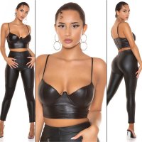 Sexy cropped womens strappy bustier top in wet look black UK 10 (S)