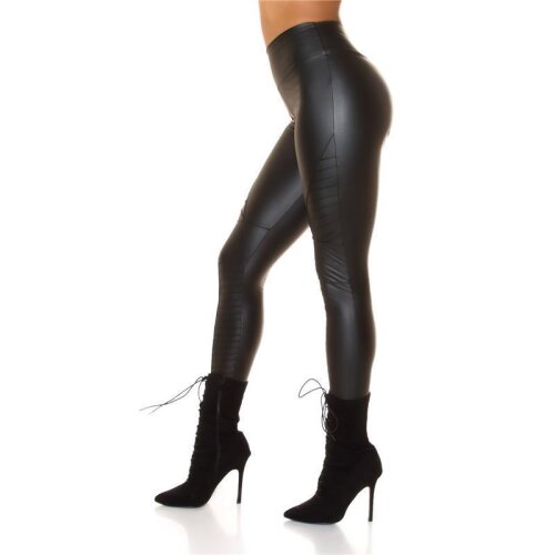 Womens faux leather thermo leggings in biker style black