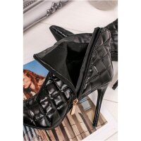 Gesteppte Damen Kunstleder Stiefeletten Ankle Boots Schwarz