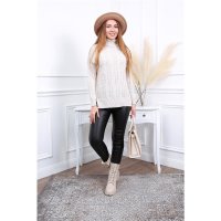 Womens oversized turtleneck sweater cable-knit beige