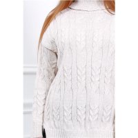 Womens oversized turtleneck sweater cable-knit beige