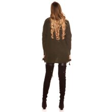 Elegante Damen Strickjacke Cardigan mit Schnürungen Khaki
