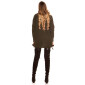 Elegante Damen Strickjacke Cardigan mit Schnürungen Khaki