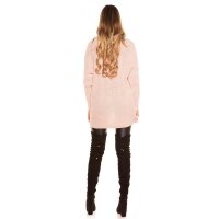 Elegante Damen Strickjacke Cardigan mit Schnürungen Rosa