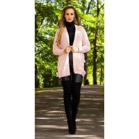 Elegante Damen Strickjacke Cardigan mit Schnürungen Rosa