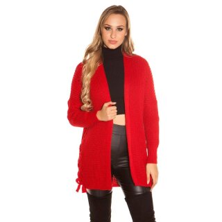 Elegant womens cardigan with lacings red