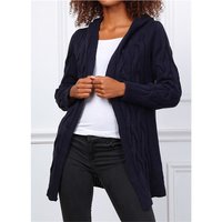 Elegant womens cable-knit cardigan with hood navy