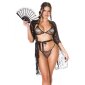 3 pcs womens lace lingerie set kimono+bra+thong black