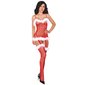 Sexy Netz-Bodystocking Catsuit Dessous Weihnachten Rot/Weiß