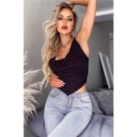 Sexy cropped womens cowl neck top black
