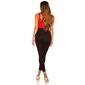 Elegant overall jumpsuit with wide straps red/black