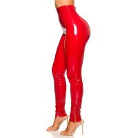 Glänzende Damen Latex-Look Hose mit Zipper am Bein Rot