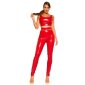 Glänzende Damen Latex-Look Hose mit Zipper am Bein Rot