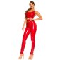 Glänzende Damen Latex-Look Hose mit Zipper am Bein Rot