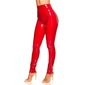 Glänzende Damen Latex-Look Hose mit Zipper am Bein Rot 38 (L)