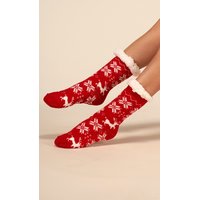 Dicke warme Damen Weihnachtssocken Rot/Weiß
