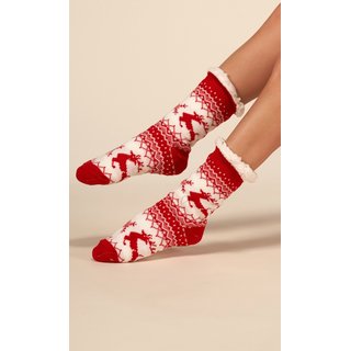 Thick and warm womens Christmas socks white/red