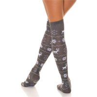 Womens opaque Christmas overknee socks grey/white