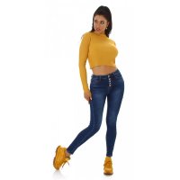 Skinny womens high waist jeans with push-up effect dark blue