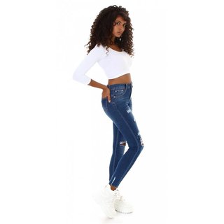 Damen Skinny Destroyed Jeans mit Push-Up Effekt Dunkelblau
