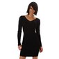 Damen Langarm Kleid aus Rippstrick mit Strass Schwarz
