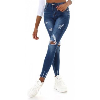 Damen Skinny Destroyed Jeans mit Push-Up Effekt Dunkelblau 38 (M)