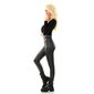 Womens faux leather thermo leggings with side stripe black