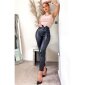 Skinny Damenhose in Wetlook mit Gürtel Schwarz