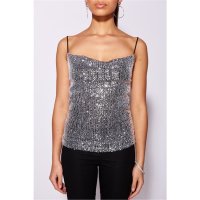 Sequined womens strappy top party silver