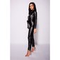 Damen Langarm-Overall Jumpsuit Leder-Optik mit Gürtel Schwarz