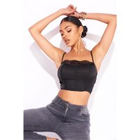 Sexy cropped womens bustier top with lace black