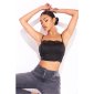Sexy bauchfreies Damen Bustier-Top mit Spitze Schwarz