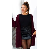 Elegant long womens cardigan with pockets wine-red