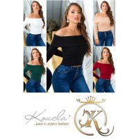 Eleganter weicher Damen Carmen Feinstrick Pullover Grün