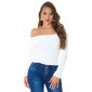 Soft womens fine-knitted off-the-shoulder sweater white