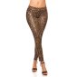 Sexy womens glossy leggings with side stripe leopard-brown UK 14 (XL)