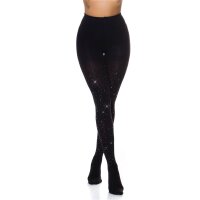 Womens party tights pantyhose with rhinestones 80 den black